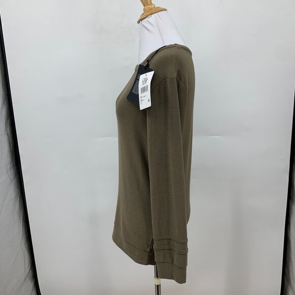 Chaser Sweatshirt Womens 14 Dark Olive Crew Neck Pleated Cuff Long Sleeve Top - Picture 4 of 12